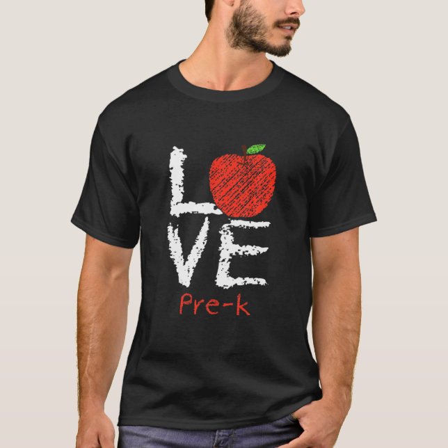 Kärlek Pre-K Apple Back to school Lärare T Shirt (Framsida)