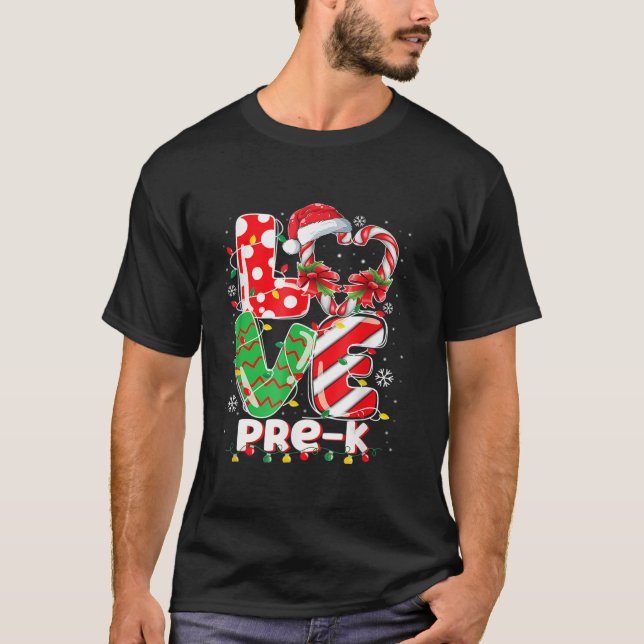 Kärlek Pre K Lärare Julfnyj Candy cane Julafton T Shirt (Framsida)