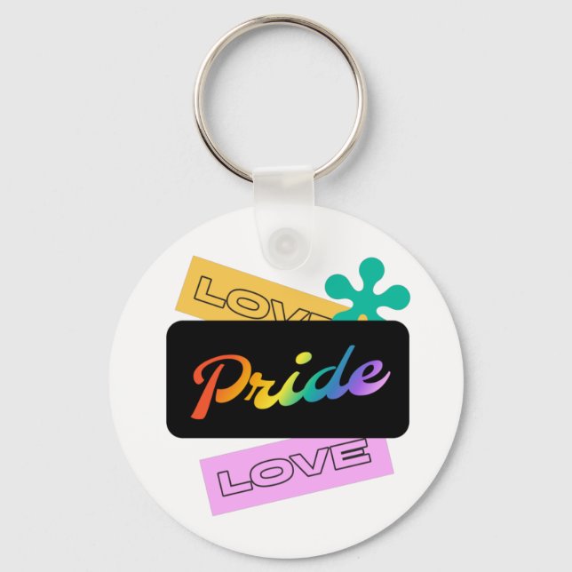 Kärlek pride kärlek. HBT+pride. Regnbåge Nyckelring (Framsida)