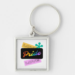 Kärlek pride kärlek. HBT+pride. RegnbågeNyckelk Fyrkantig Silverfärgad Nyckelring