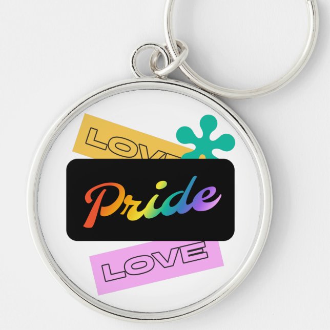 Kärlek pride kärlek. HBT+pride. Regnbågslangkedja Rund Silverfärgad Nyckelring (Framsidan)