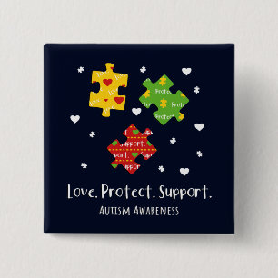 Kärlek Protect Support Autism Awareness Knapp