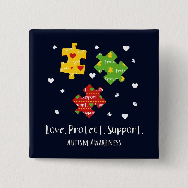 Kärlek Protect Support Autism Awareness Knapp (Framsida)