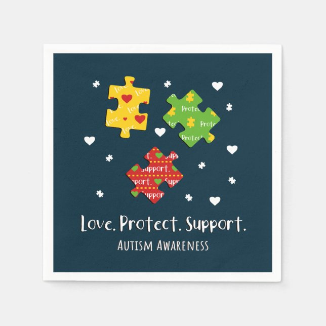 Kärlek Protect Support Autism Awareness Puzzles Pappersservett (Framsidan)