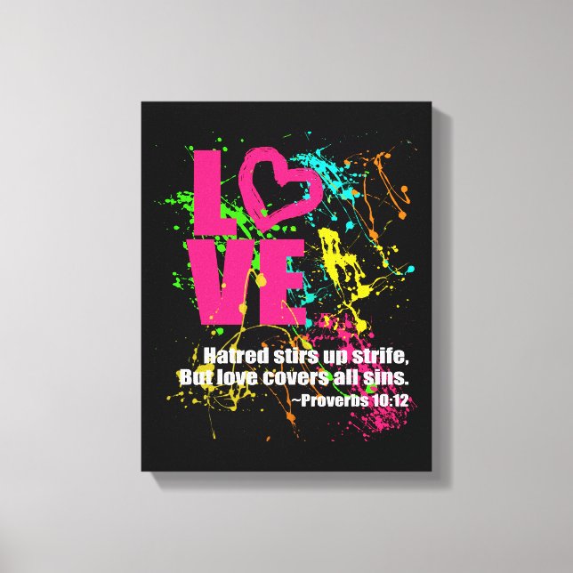 Kärlek Proverbs Bible Verse Neon Paint Splatter Canvastryck (Framsida)