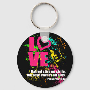 Kärlek Proverbs Bible Verse Neon Paint Splatter Nyckelring