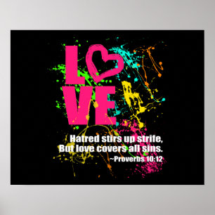 Kärlek Proverbs Bible Verse Neon Paint Splatter Poster