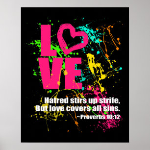 Kärlek Proverbs Bible Verse Neon Paint Splatter Poster
