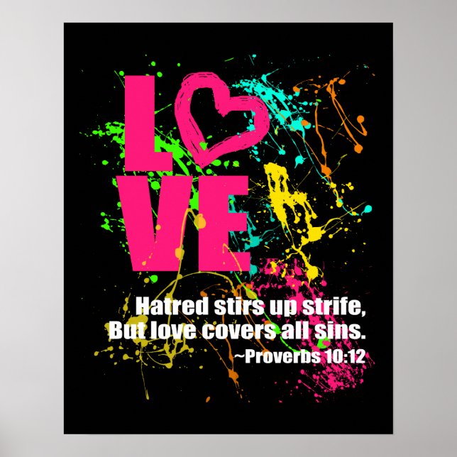 Kärlek Proverbs Bible Verse Neon Paint Splatter Poster (Framsidan)
