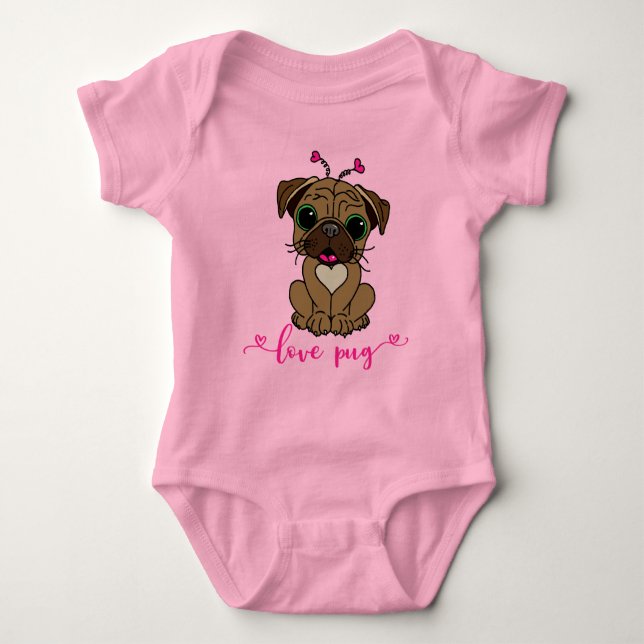 Kärlek Pug Hund Alla hjärtans dag T Shirt (Framsida)