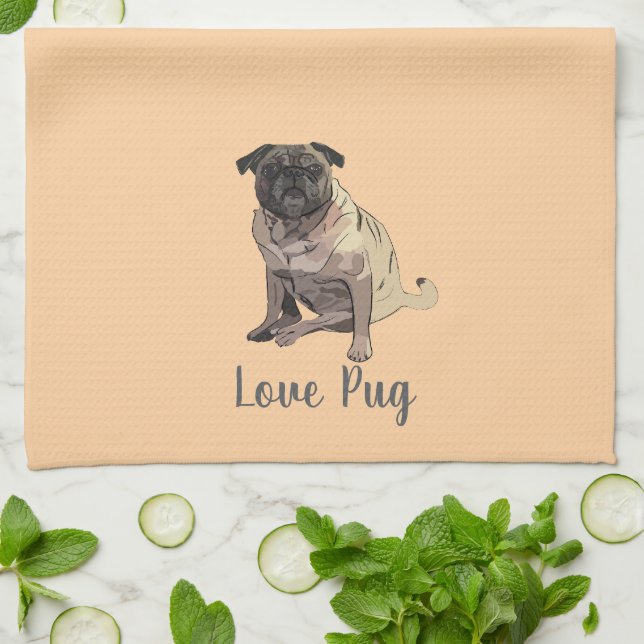 Kärlek Pug Kökshandduk (Vikta)