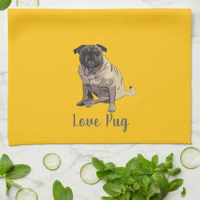 Kärlek Pug Kökshandduk (Vikta)