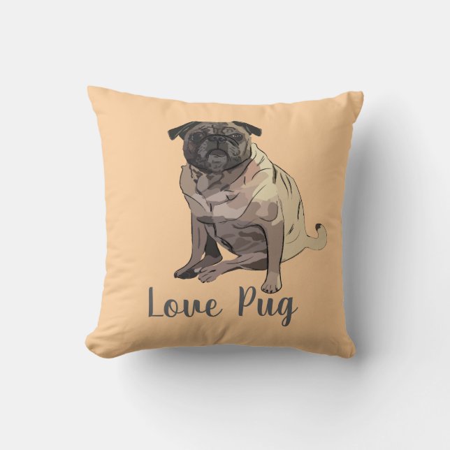 Kärlek Pug Kudde (Framsida)