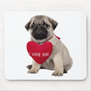 Kärlek Pug Puppy Hund med Heart Mousepad Musmatta