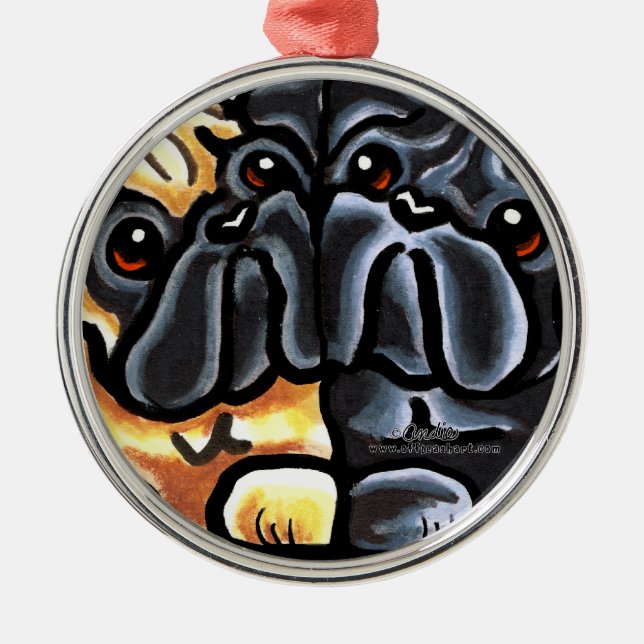 Kärlek Pugs Julgransprydnad Metall (Framsidan)