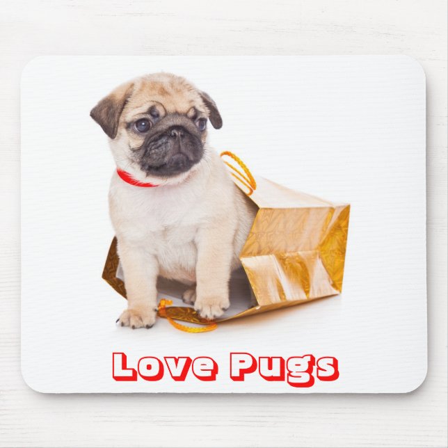 Kärlek Pugs, Pug Puppy Hund i en Gift Bag Mousepad Musmatta (Framsidan)