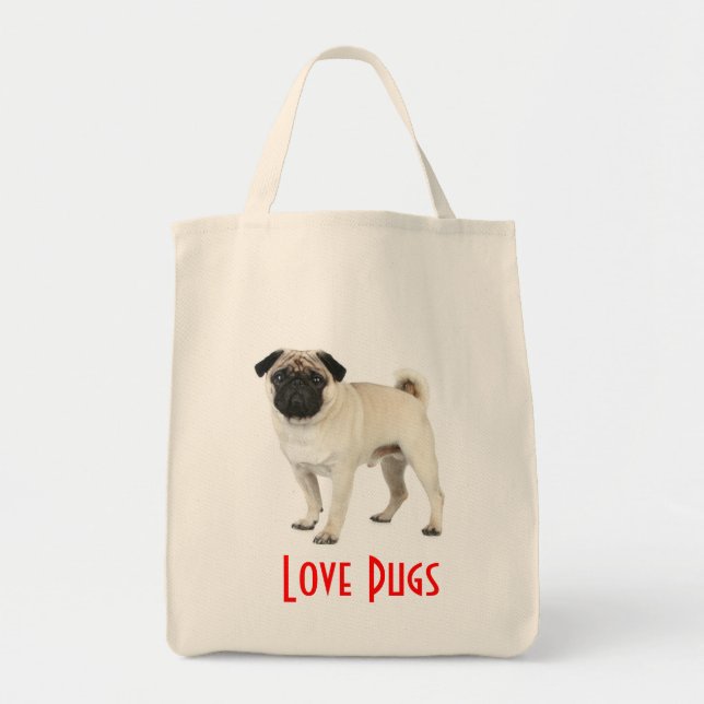 Kärlek Pugs Puppy Hund Canvas Livsmedel totebag Tygkasse (Framsidan)