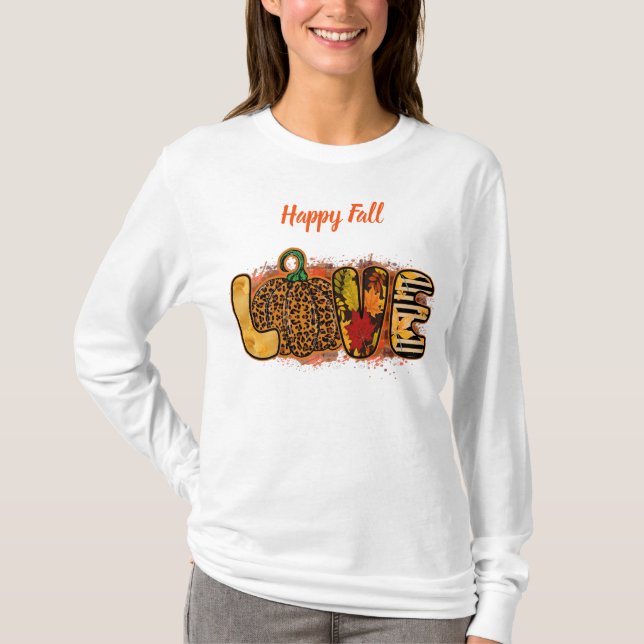 Kärlek Pumpkin Autumn Anpassa text T Shirt (Framsida)