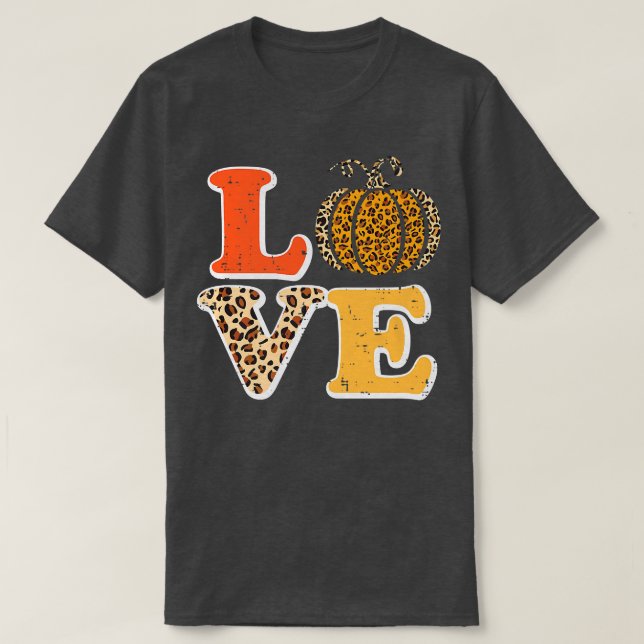 Kärlek Pumpkin Leopard Autumn Fall Halloween 31a O T Shirt (Design framsida)