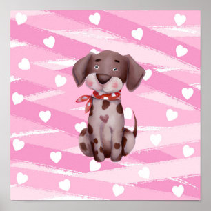"KÄRLEK PUPPY" MED ROSA- OCH VITHJÄRTA POSTER
