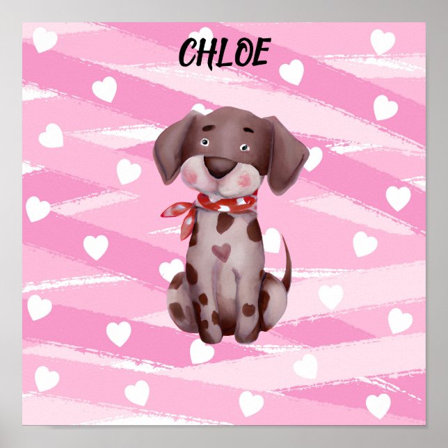 "KÄRLEK PUPPY" MED ROSA OCH VITHJÄRTA POSTER (Framsidan)