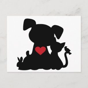 Kärlek Puppy och Kitten Silhouette-vykort Vykort