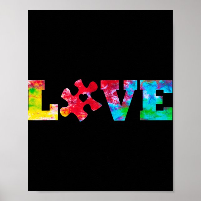 KÄRLEK Puzzle Biet Heart Autism Awareness Tie Dye Poster (Framsidan)