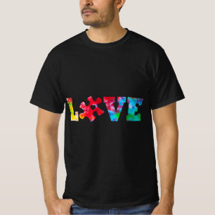 KÄRLEK Puzzle Biet Heart Autism Awareness Tie Dye T Shirt