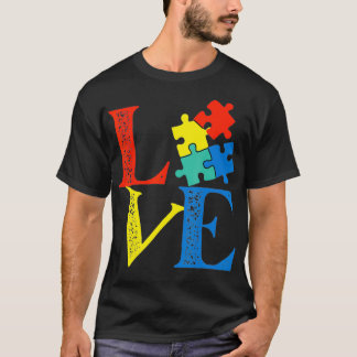 Kärlek Puzzle Cute Autism Awareness T Shirt