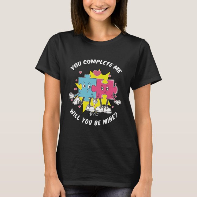 Kärlek Puzzle Women Black T Shirt (Framsida)
