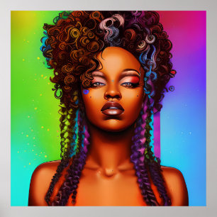 Kärlek Queen Rainbow Cute Hair Black Melanin Afro Poster