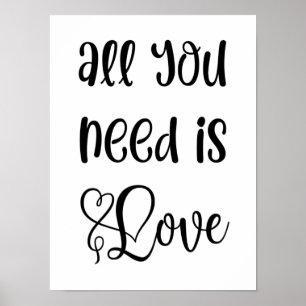 Kärlek Quote Art Romantic Monochrome Cute Typograp Poster