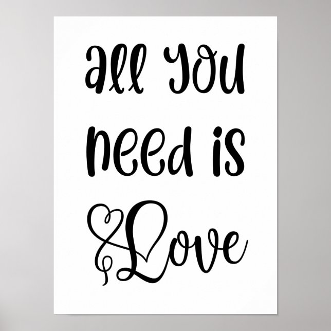 Kärlek Quote Art|Romantic Monochrome Cute Typograp Poster (Framsidan)