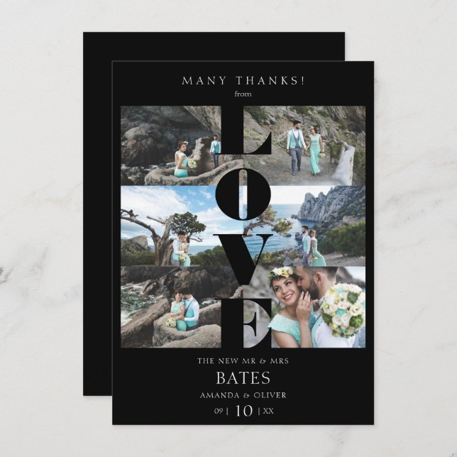 Kärlek Quote Black Trendig Collage Bröllop 6 foton Tack Kort (Fram/baksida)