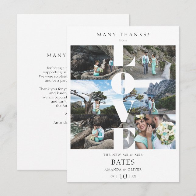 Kärlek Quote White Trendig Collage Bröllop 6 Foton Tack Kort (Fram/baksida)