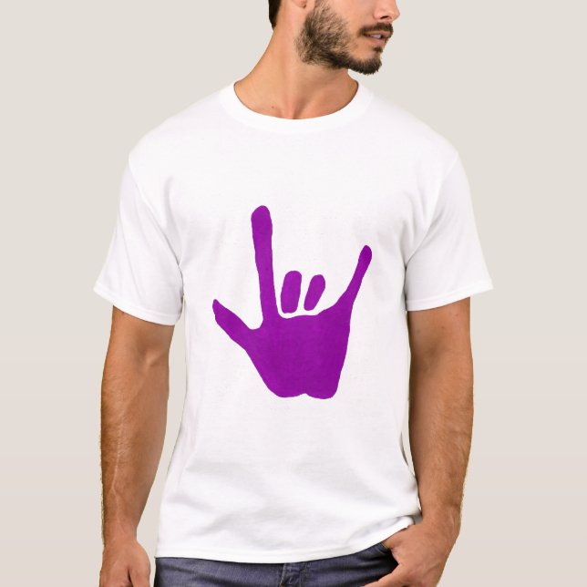 Kärlek räcker, undertecknar språk i lilor på t-shirt (Framsida)
