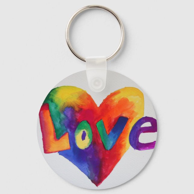 Kärlek Rainbow Heart Art Ord Painting Keychain Nyckelring (Framsida)