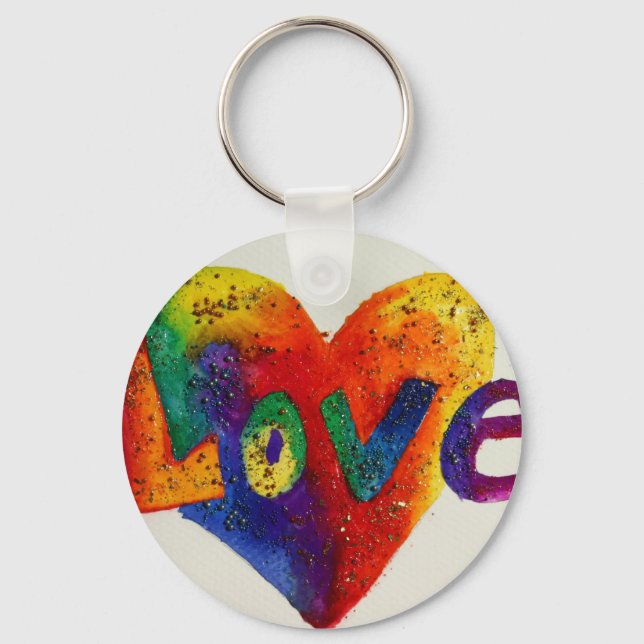 Kärlek Rainbow Heart Art Ord Painting Keychain Nyckelring (Framsida)