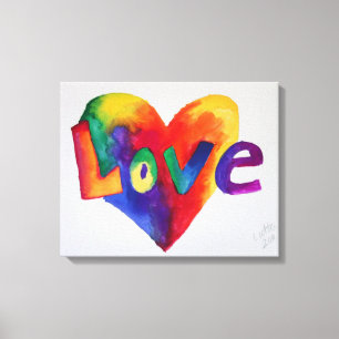 Kärlek Rainbow Heart Art Painting Kanvastryck