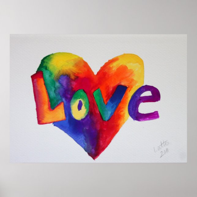 Kärlek Rainbow Heart Art Painting Poster Skriv ut (Framsidan)