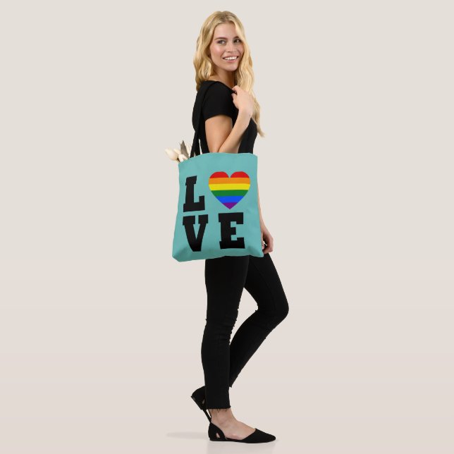 Kärlek Rainbow Heart Bag, Trendig blue Avslappnad  Tygkasse (På modell)