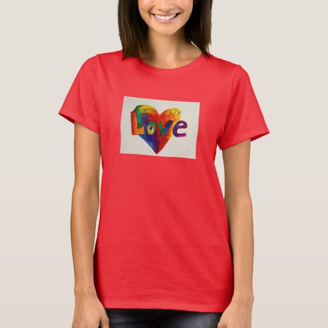 Kärlek Rainbow Heart Glitter Art Art Ord TShirts (Framsida)