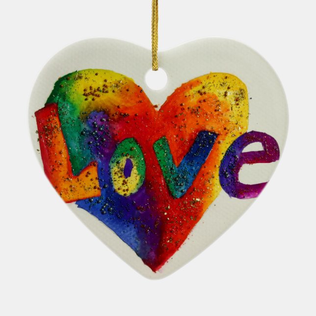Kärlek Rainbow Heart Glitter Art Painting Ornament (Baksidan)