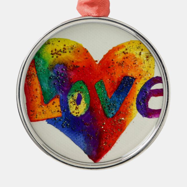 Kärlek Rainbow Heart Glitter Ord Art Ornament (Framsidan)