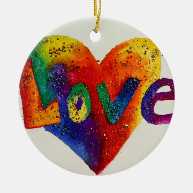 Kärlek Rainbow Heart Glitter Ornament Art (Framsidan)