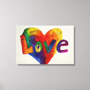 Kärlek Rainbow Heart Glitter Painting Kanvastryck