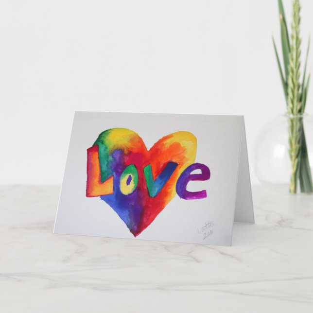 Kärlek Rainbow Heart Greeting Card eller Note Card Kort (Framsida)