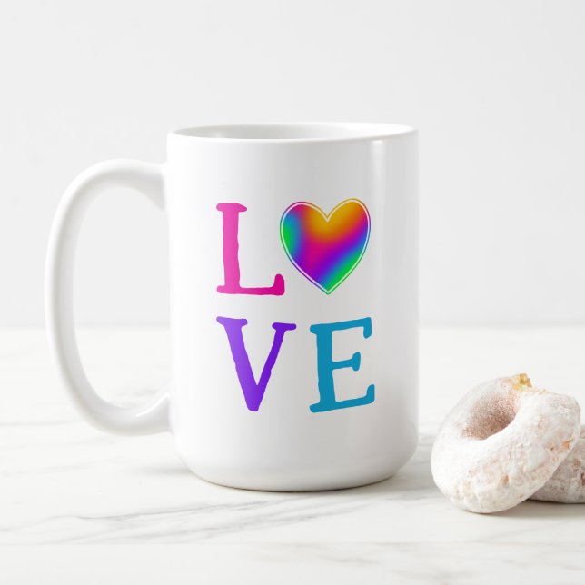 KÄRLEK Rainbow Heart Kaffemugg (Med munk)