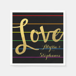 Kärlek Rainbow Streck HGBT Faux Gold Foil Pappersservett