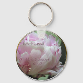 Kärlek råkar ut Rosa Peony Wedding Favor Keychain Nyckelring